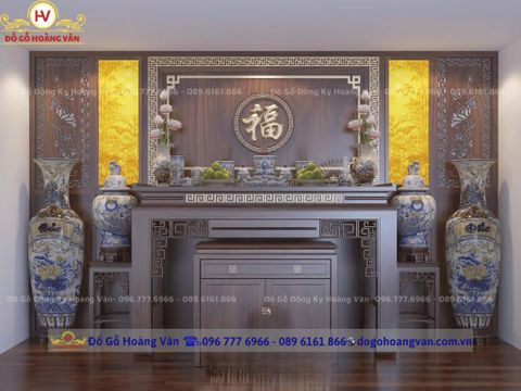 Thi công vách phòng thờ gỗ tự nhiên CNC trọn gói làng nghề Đồng kỵ  PT112