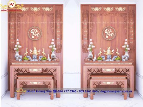 Vách hậu bàn thờ gỗ tự nhiên CNC – tạo điểm nhấn không gian thờ  PT114