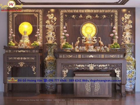 Vách hậu bàn thờ CNC gỗ tự nhiên cao cấp PT121