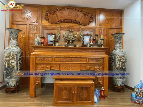 Vách CNC gỗ tự nhiên – tạo không gian thờ linh thiêng PT122