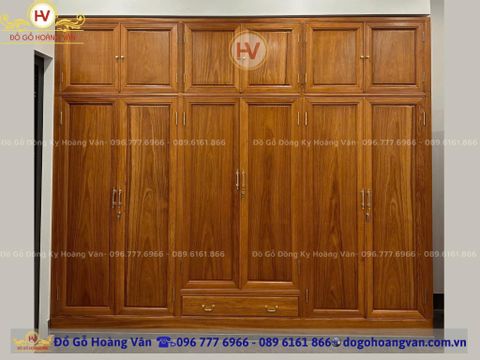 tủ quần áo gỗ tự nhiên 3 buồng 6 cánh 2 tầng siêu đẹp TA152