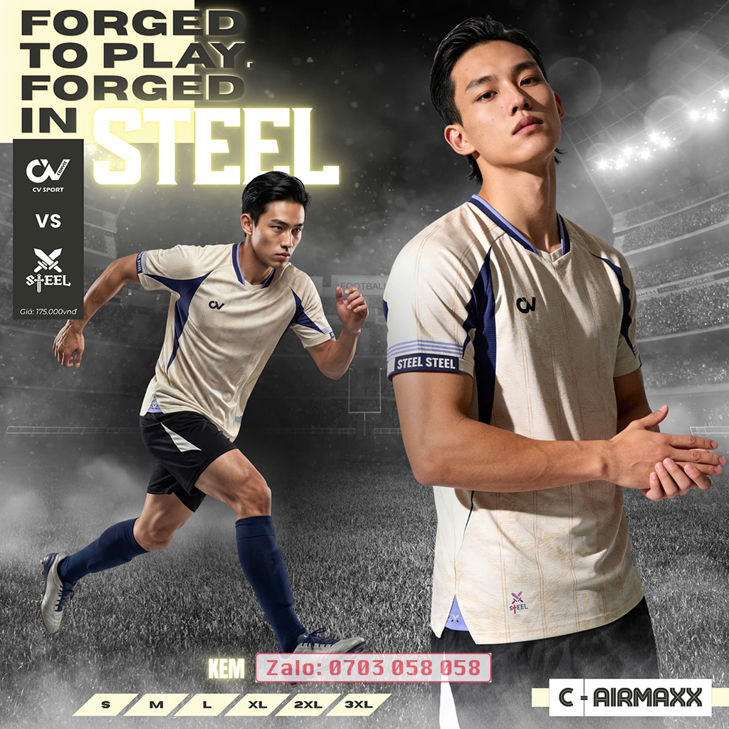 Áo đá bóng không logo CV Steel