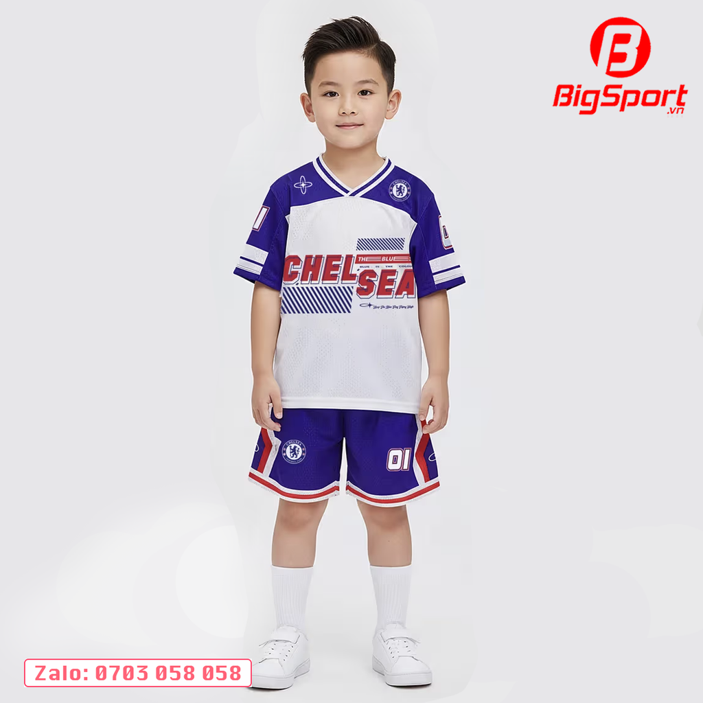 Áo đá bóng trẻ em Kid Design SS26 Chelsea màu trắng