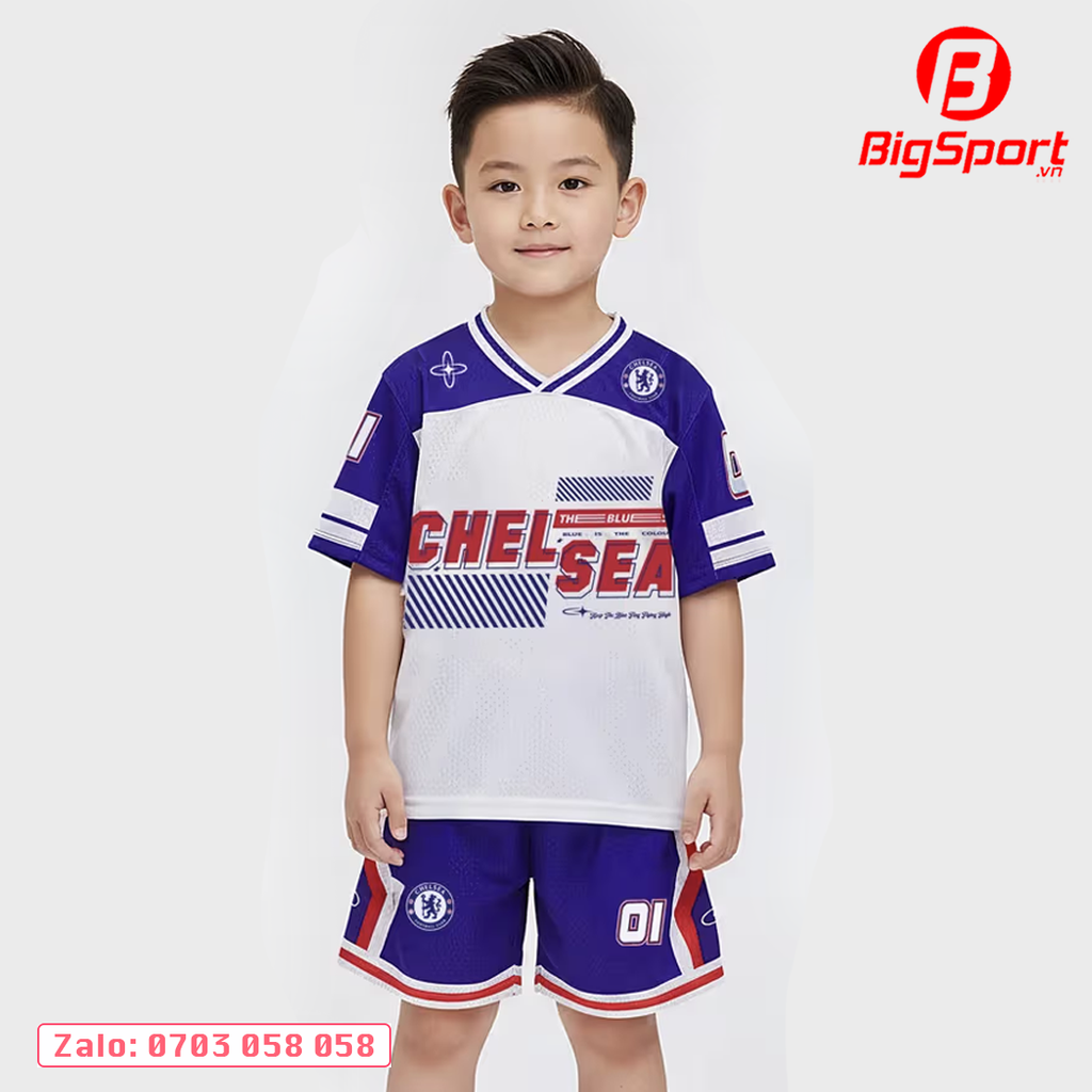 Áo đá bóng trẻ em Kid Design SS26 Chelsea màu trắng