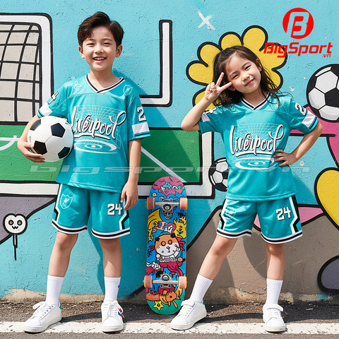 Áo đá bóng trẻ em Kid Design SS26 Liverpool Xanh ngọc