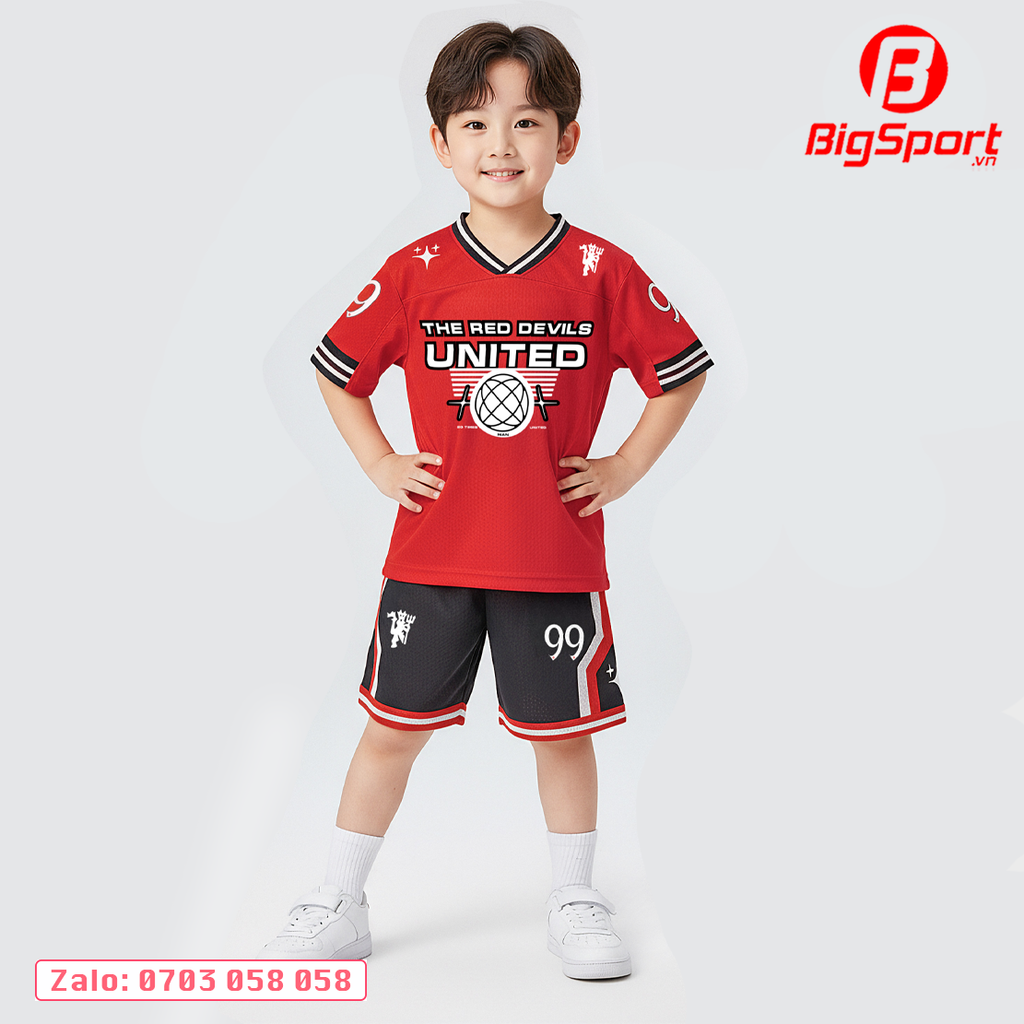 Áo đá bóng trẻ em Kid Design SS26 MU màu đỏ