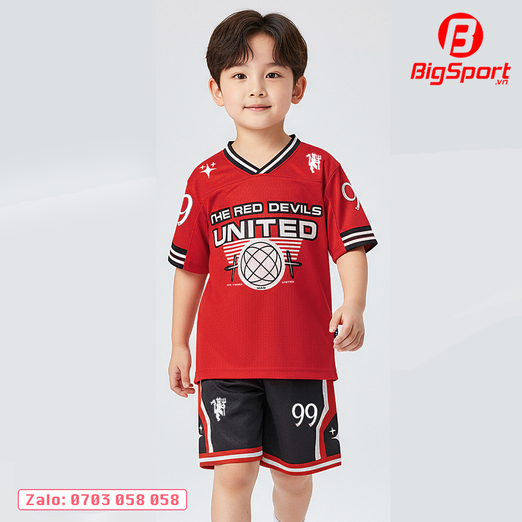 Áo đá bóng trẻ em Kid Design SS26 MU màu đỏ