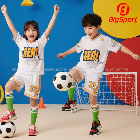 Áo đá bóng trẻ em Kid Design SS26 Real madrid màu trắng
