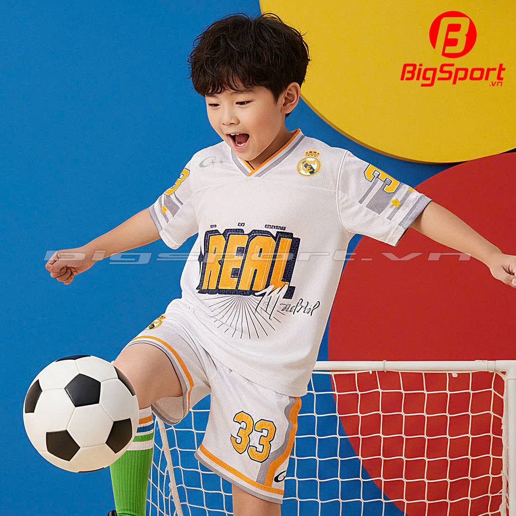 Áo đá bóng trẻ em Kid Design SS26 Real madrid màu trắng