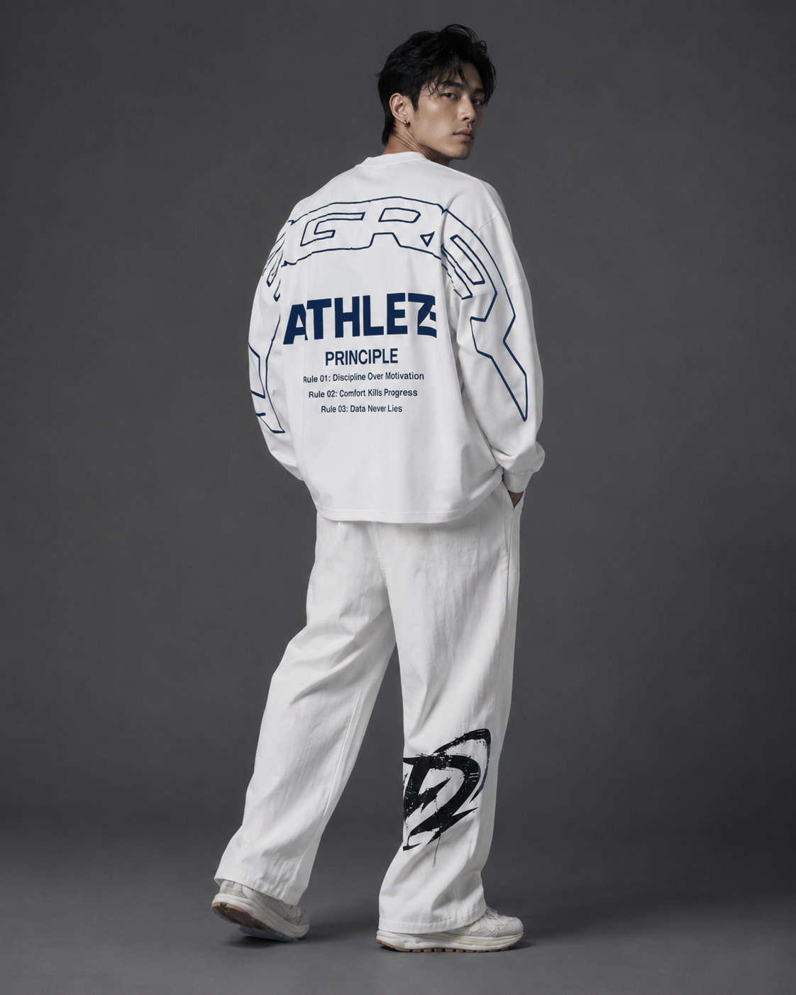  Áo Sweater Degrey Athlete màu trắng xanh Poly - SWETRAXA 