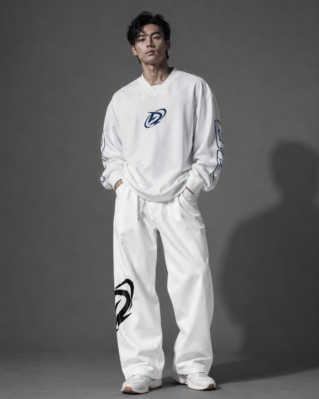  Áo Sweater Degrey Athlete màu trắng xanh Poly - SWETRAXA 