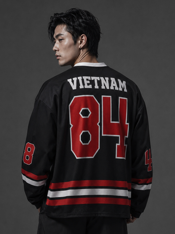  Áo thun tay dài Degrey Jersey long sleeve cổ tim in hình thời trang thể thao nam nữ màu đen- JERLONGD 