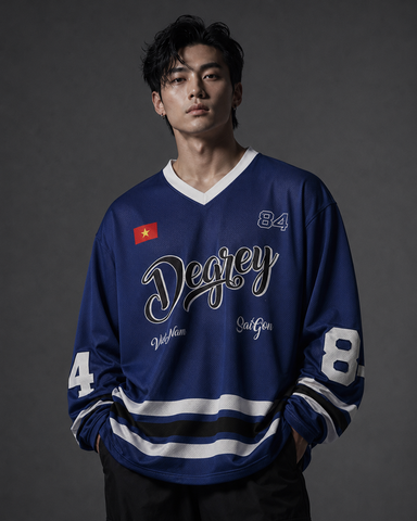  Áo thun tay dài Degrey Jersey long sleeve cổ tim in hình thời trang thể thao nam nữ màu xanh- JERLONGXANH 