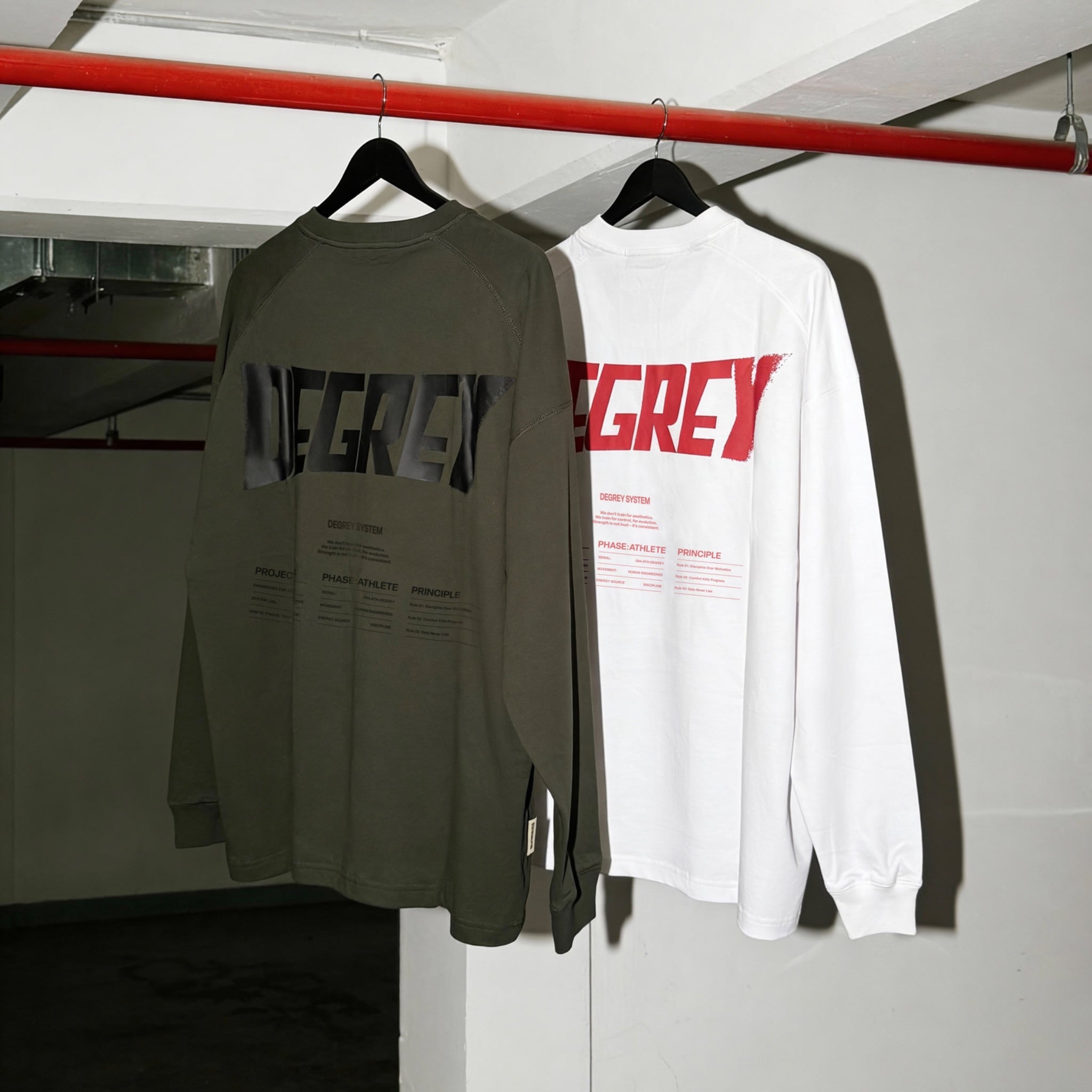  Áo Thun tay dài màu WHITE logo Degrey màu ĐỎ kiểu dáng rộng Athlete - OVSLONGTRANG 