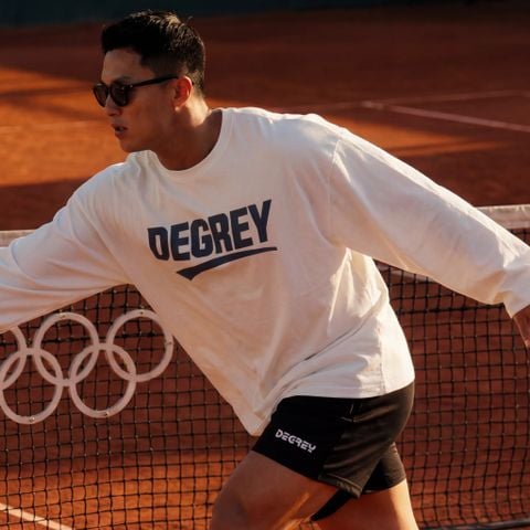  Áo Thun tay dài màu WHITE logo Degrey màu NAVY kiểu dáng rộng raglan - OVSTADATRANG 