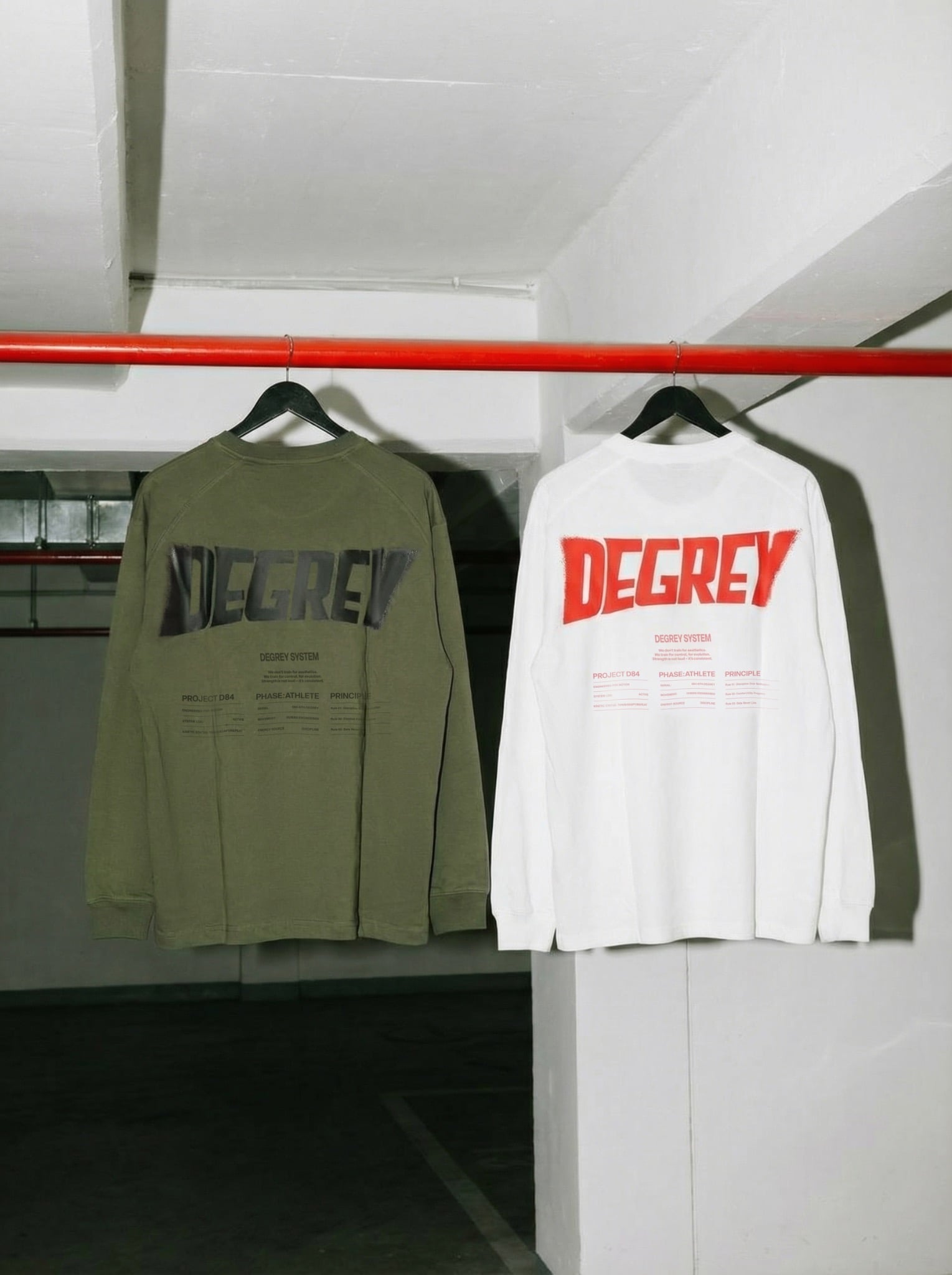  Áo Thun tay dài màu WHITE logo Degrey màu ĐỎ kiểu dáng rộng Athlete - OVSLONGTRANG 