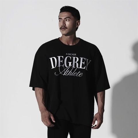  Áo Thun màu ĐEN THÊU logo Degrey DECADE màu TRẮNG kiểu dáng rộng Athlete - OVSDECADE 