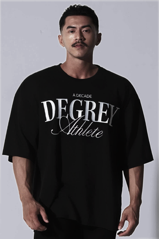  Áo Thun màu ĐEN THÊU logo Degrey DECADE màu TRẮNG kiểu dáng rộng Athlete - OVSDECADE 