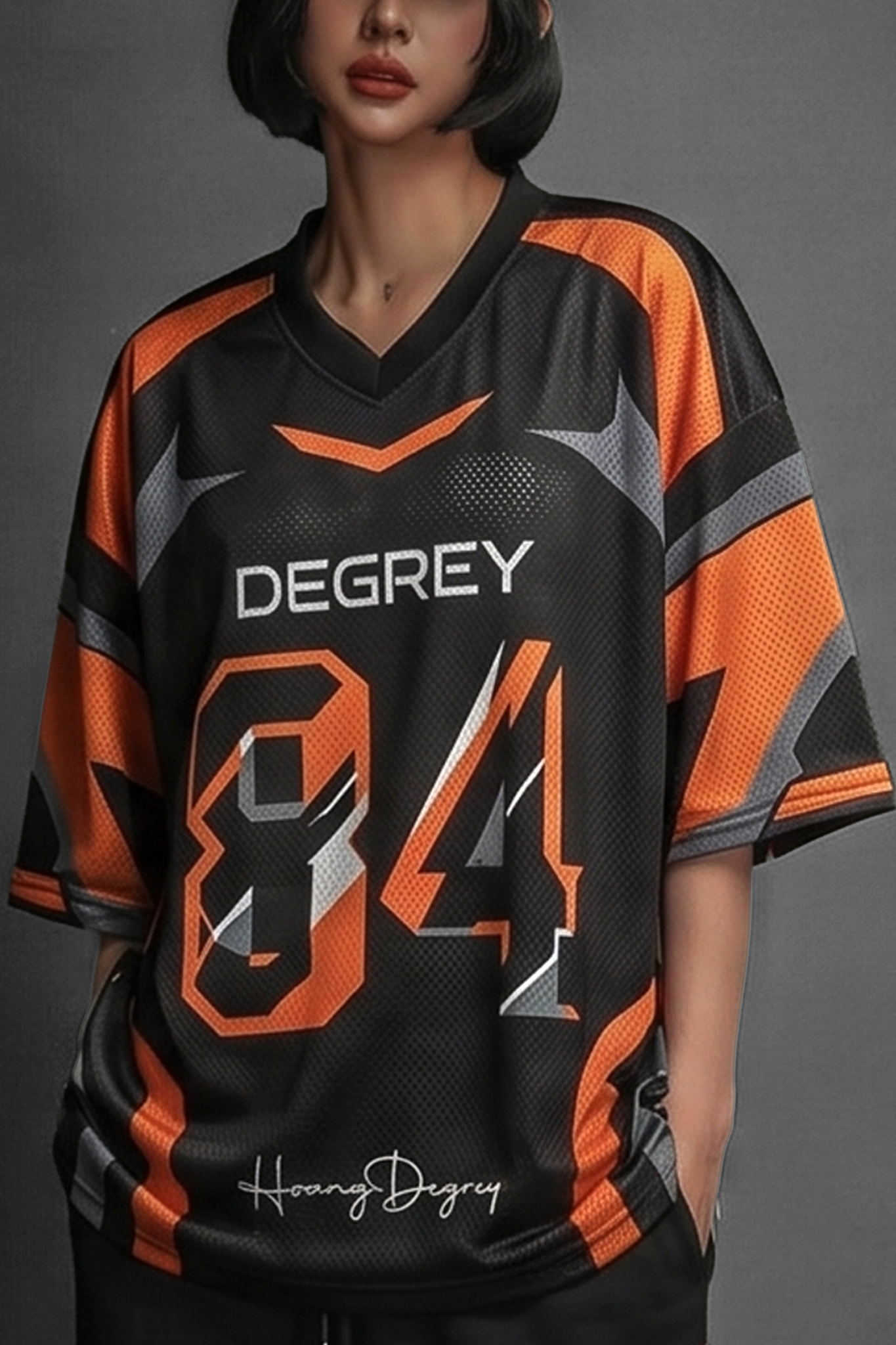  Áo thun Degrey Jersey Striker 84 cổ tim màu cam in hình thời trang thể thao - JERSTRIC 