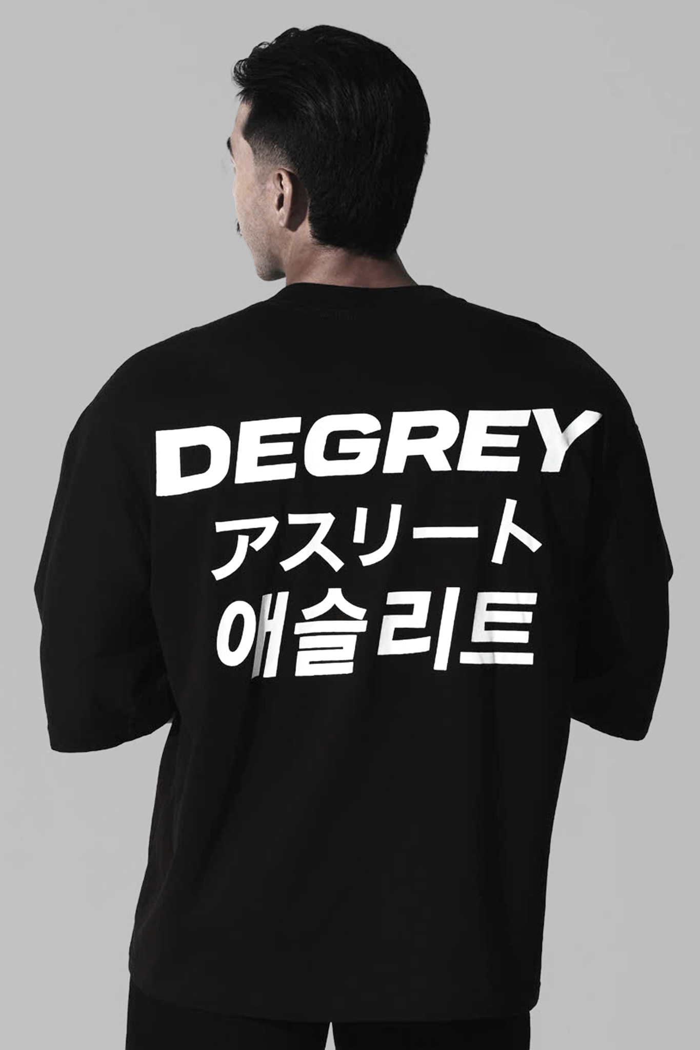  Degrey Korea Japan áo thun màu đen kiểu dáng rộng in hình logo - OVSLOGO 