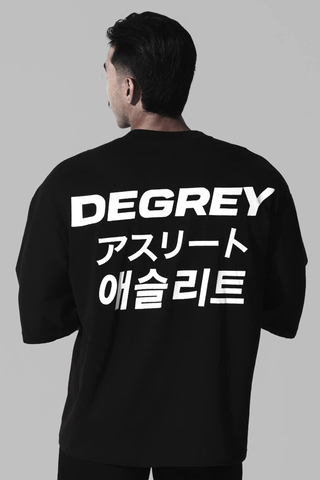  Degrey Korea Japan áo thun màu đen kiểu dáng rộng in hình logo - OVSLOGO 