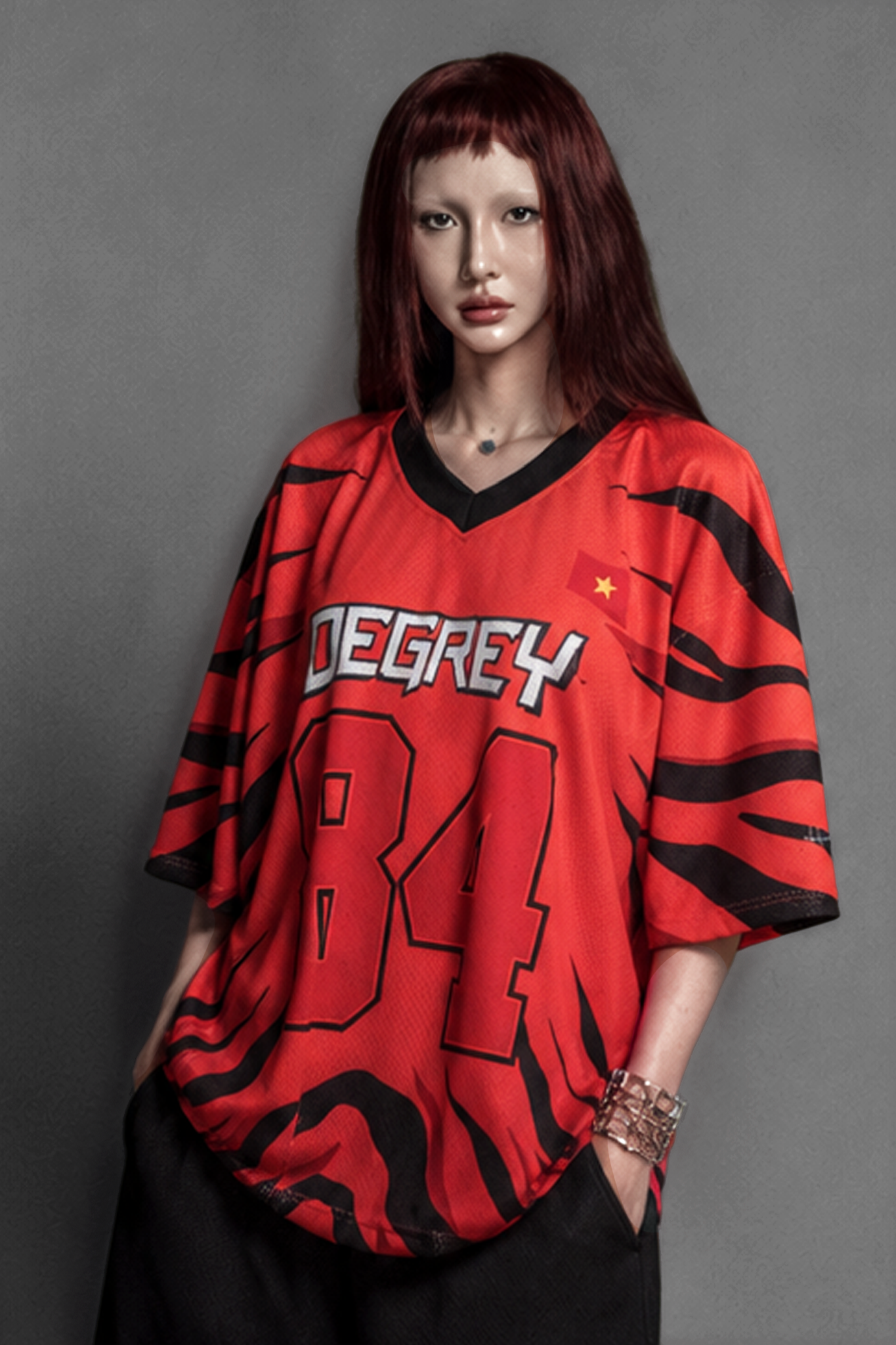  Áo thun thể thao màu cam TIGER Degrey Jersey 84 cổ tim - JERTIGE 