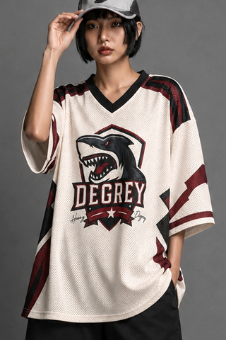  Áo thun thể thao màu kem Degrey Jersey SHARK 84 cổ tim - JERSHARK 