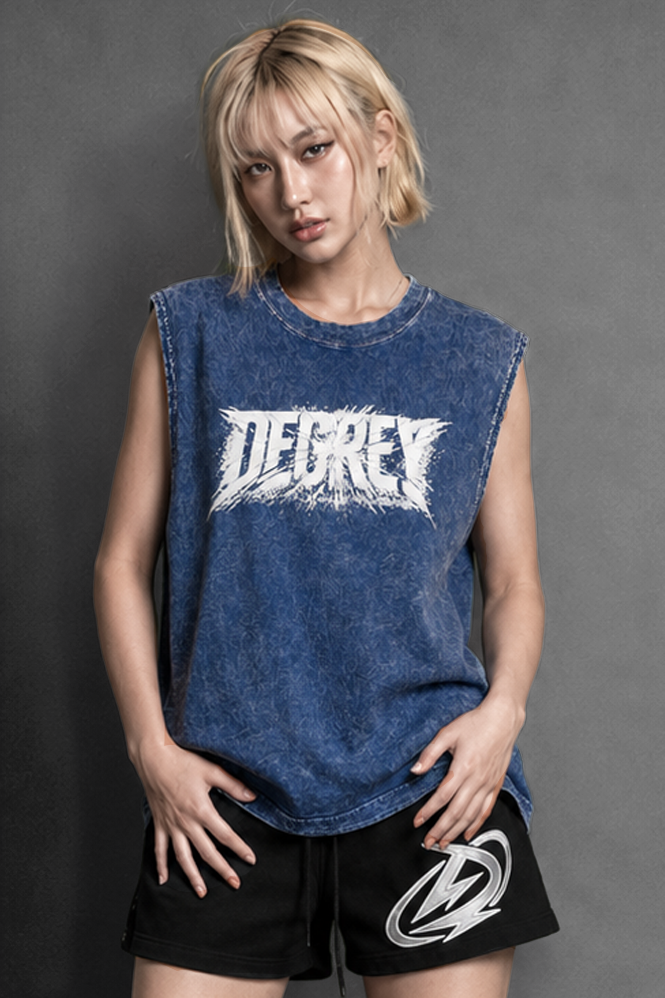  Áo ba lỗ Tank Top WAX BLUE Degrey Cotton in Logo - TANKWAXBLUE 