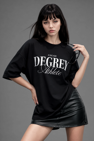  Áo Thun màu ĐEN THÊU logo Degrey DECADE màu TRẮNG kiểu dáng rộng Athlete - OVSDECADE 