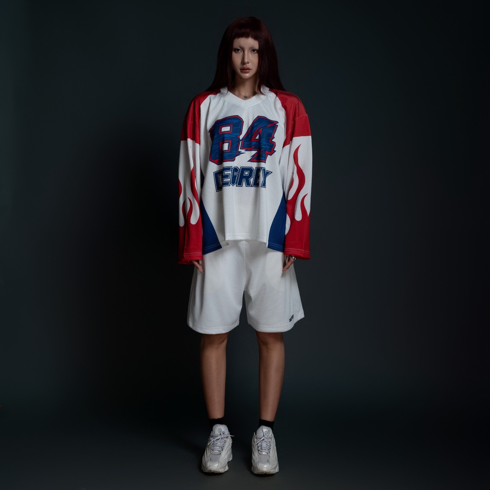  Áo thun tay dài màu trắng Degrey Jersey long sleeve cổ tim thời trang thể thao FIRE - LONGFIRE 
