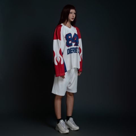  Áo thun tay dài màu trắng Degrey Jersey long sleeve cổ tim thời trang thể thao FIRE - LONGFIRE 