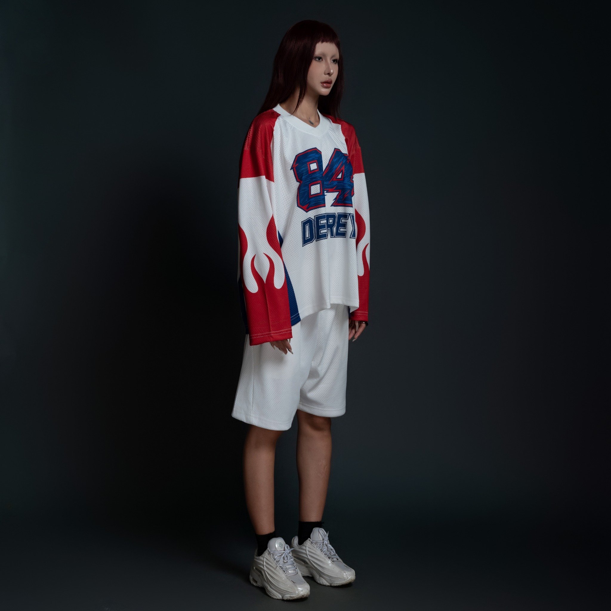 Áo thun tay dài màu trắng Degrey Jersey long sleeve cổ tim thời trang thể thao FIRE - LONGFIRE 