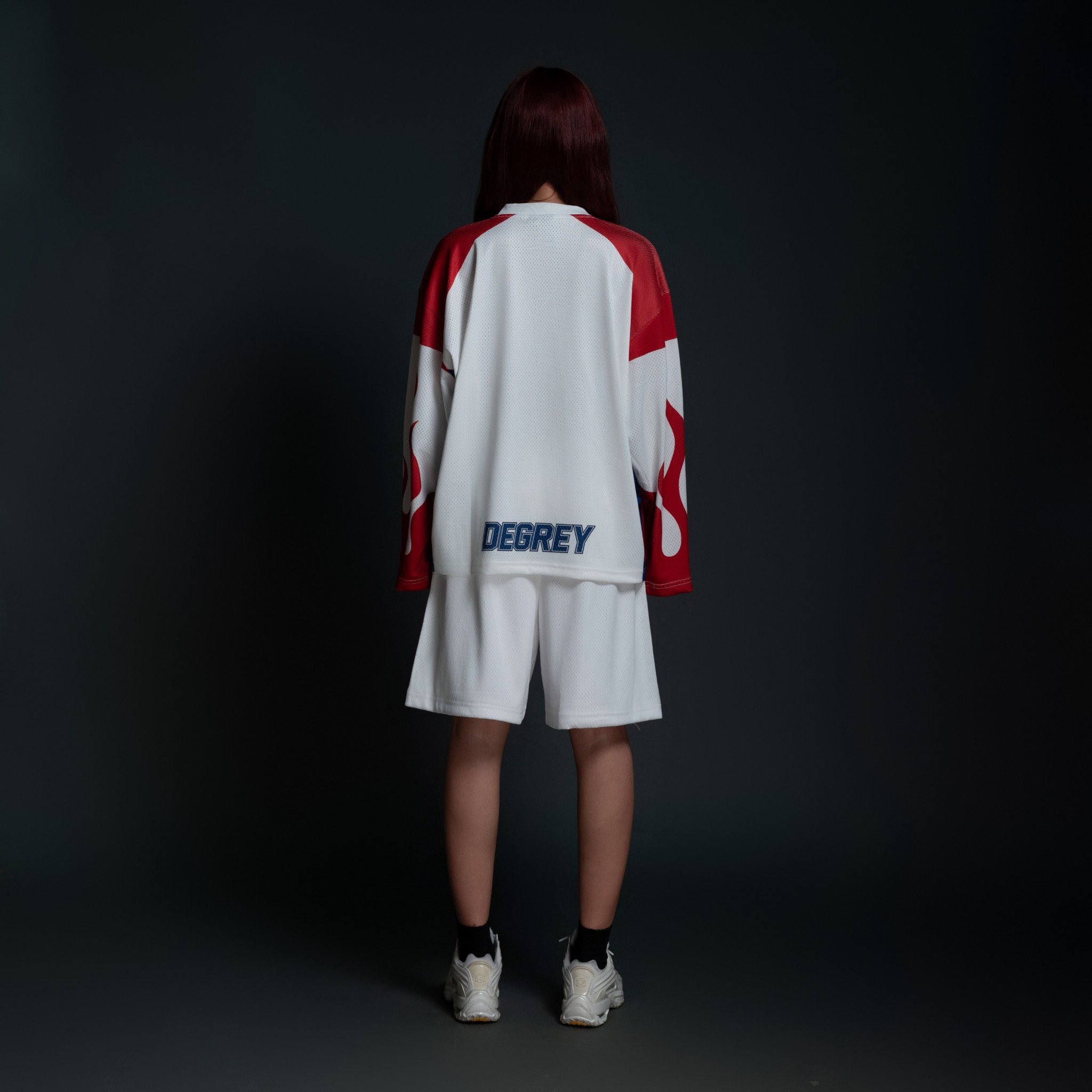  Áo thun tay dài màu trắng Degrey Jersey long sleeve cổ tim thời trang thể thao FIRE - LONGFIRE 
