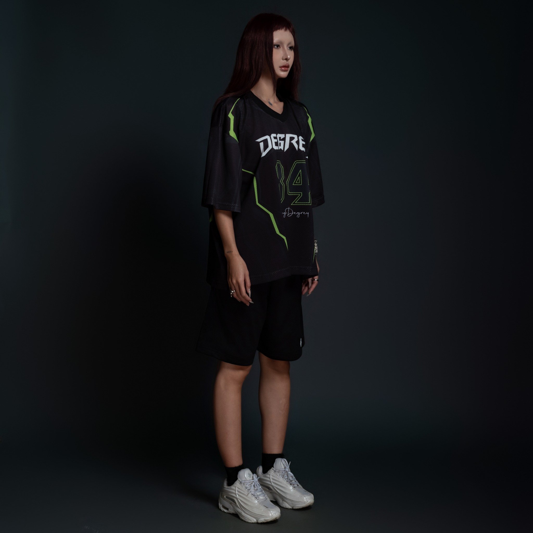  Áo thun thể thao màu CYBER GREEN NEON Degrey Jersey 84 cổ tim - JERCYBERG 