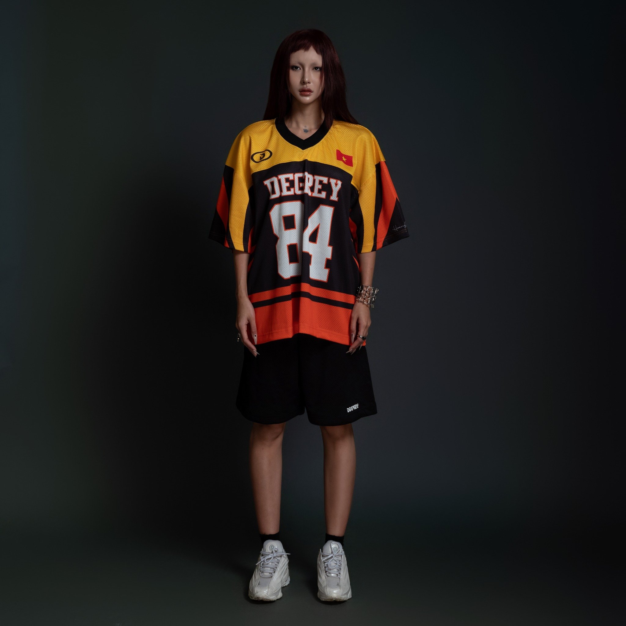  Áo thun thể thao màu CAM BLAZE Degrey Jersey 84 cổ tim - JERBLACAM 