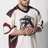  Áo thun thể thao màu kem Degrey Jersey SHARK 84 cổ tim - JERSHARK 