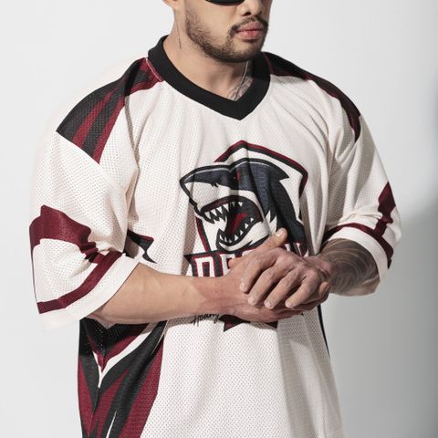  Áo thun thể thao màu kem Degrey Jersey SHARK 84 cổ tim - JERSHARK 