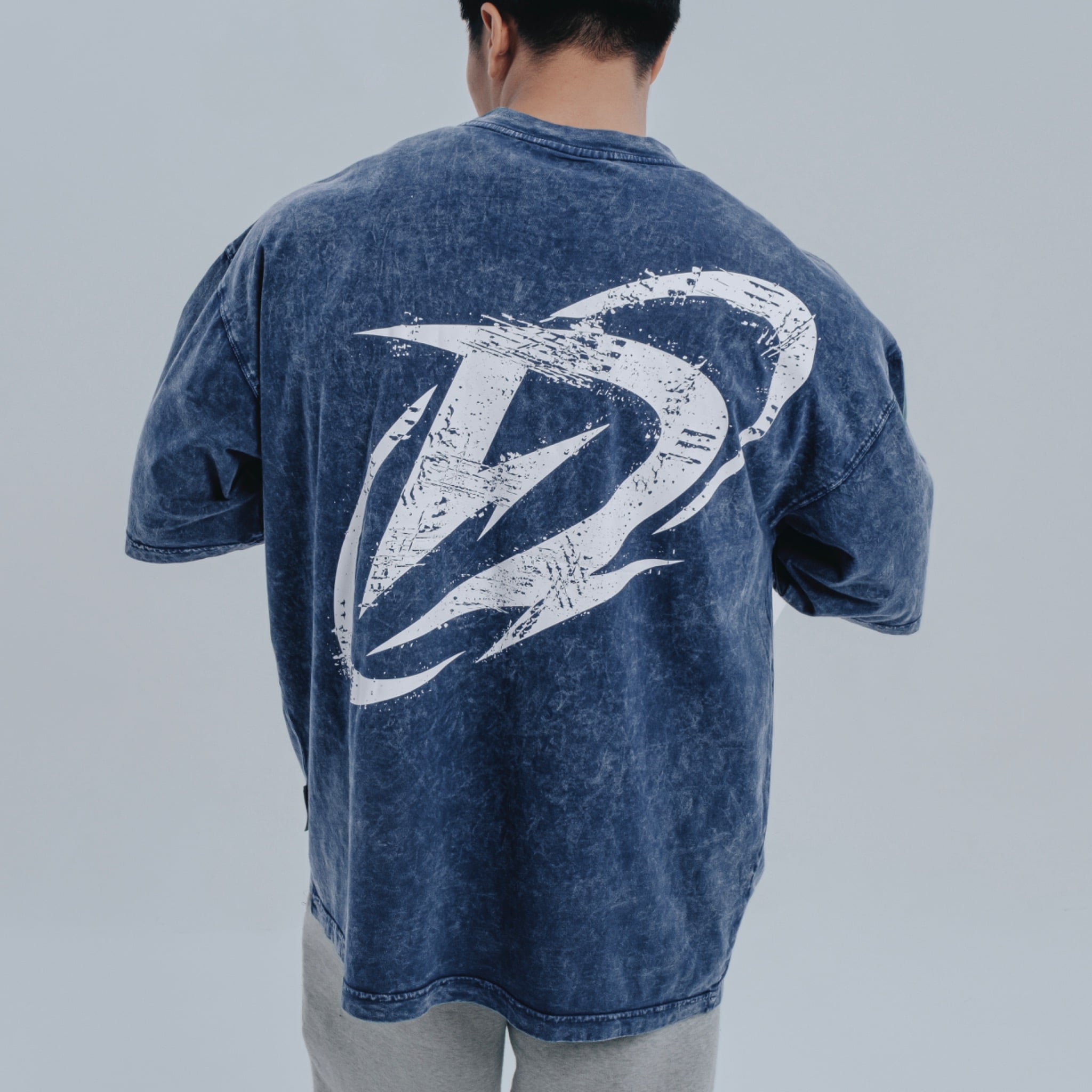  Áo Thun màu wax xanh dương Degrey kiểu dáng rộng in logo BIG D - OVSWAXXANH 