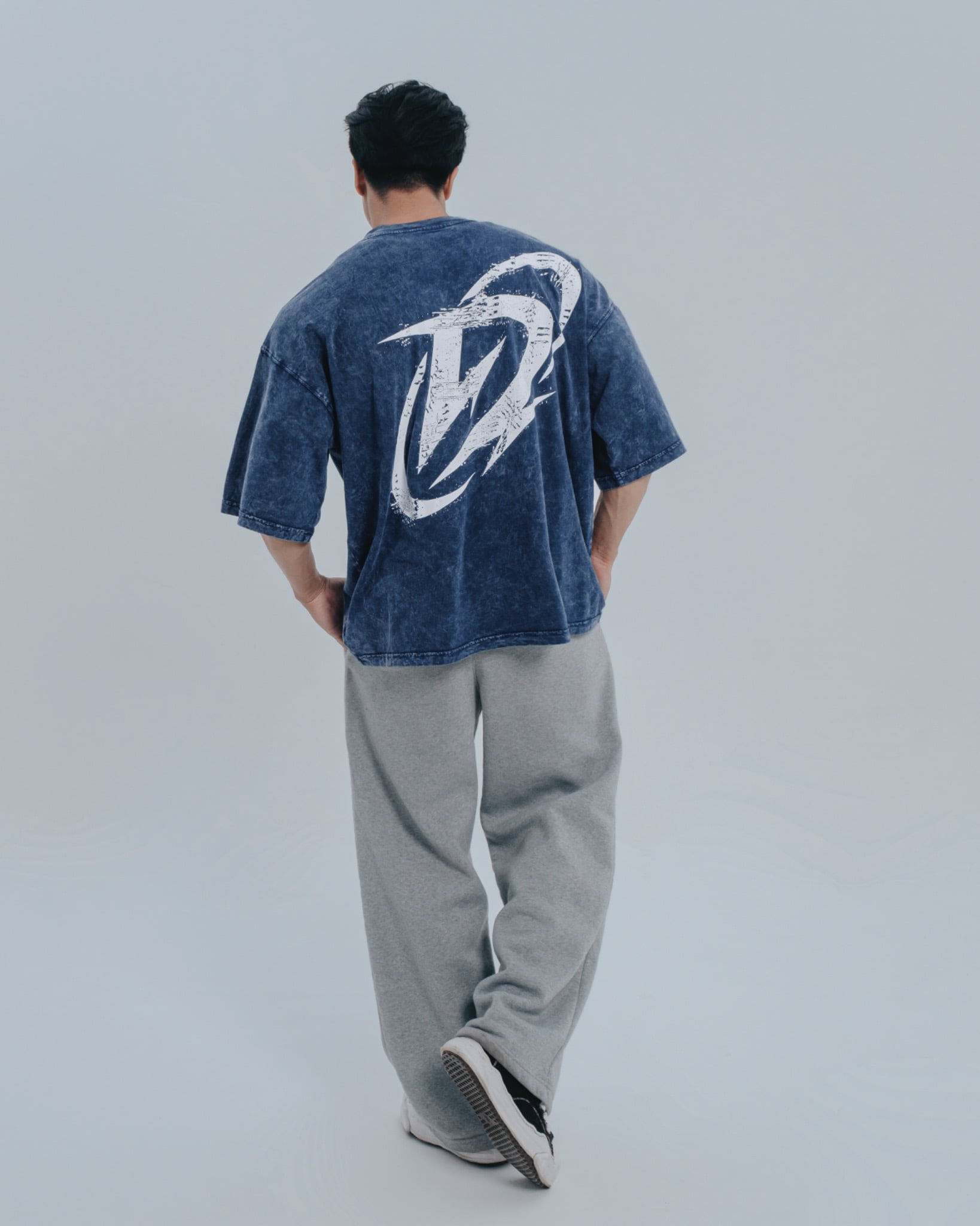  Áo Thun màu wax xanh dương Degrey kiểu dáng rộng in logo BIG D - OVSWAXXANH 