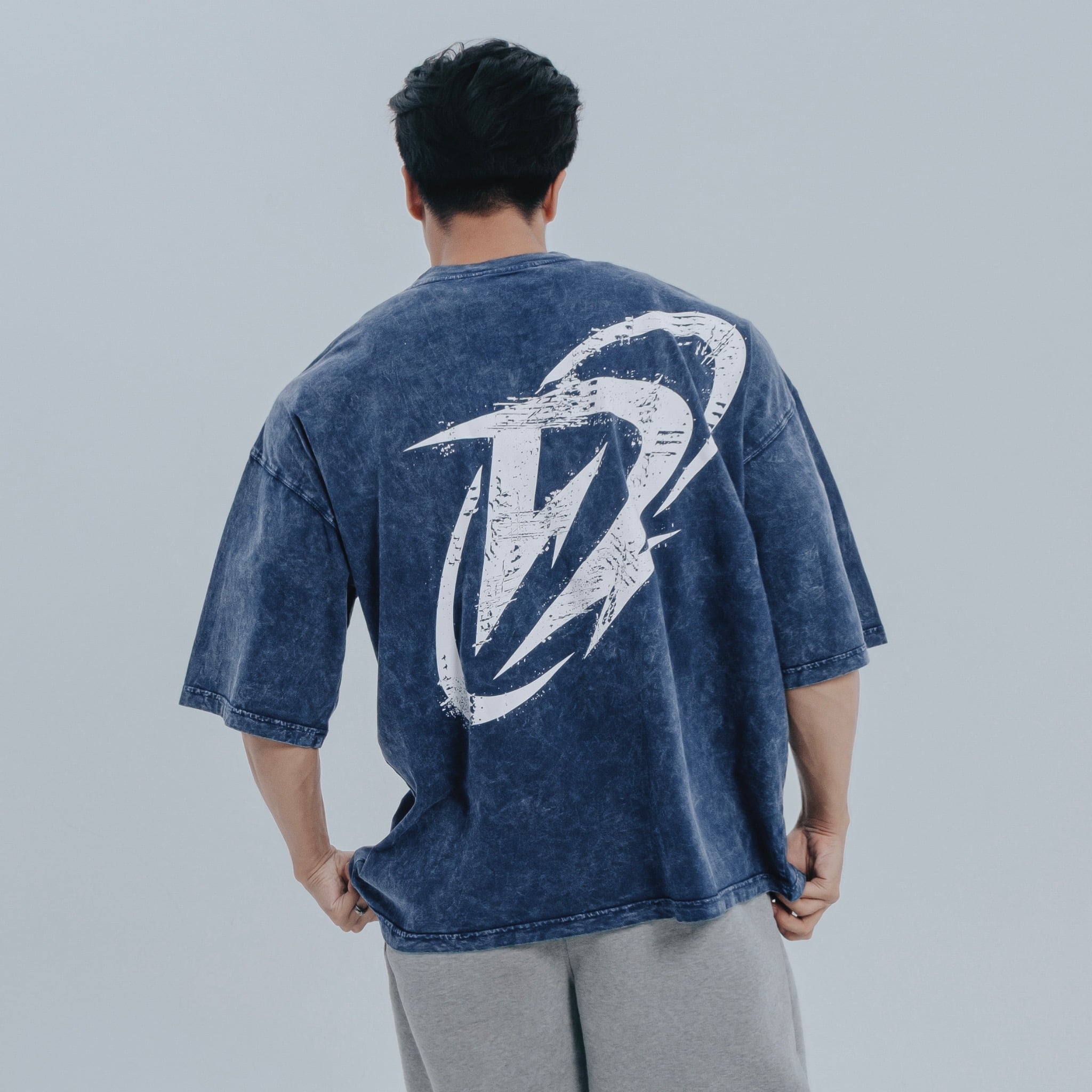  Áo Thun màu wax xanh dương Degrey kiểu dáng rộng in logo BIG D - OVSWAXXANH 