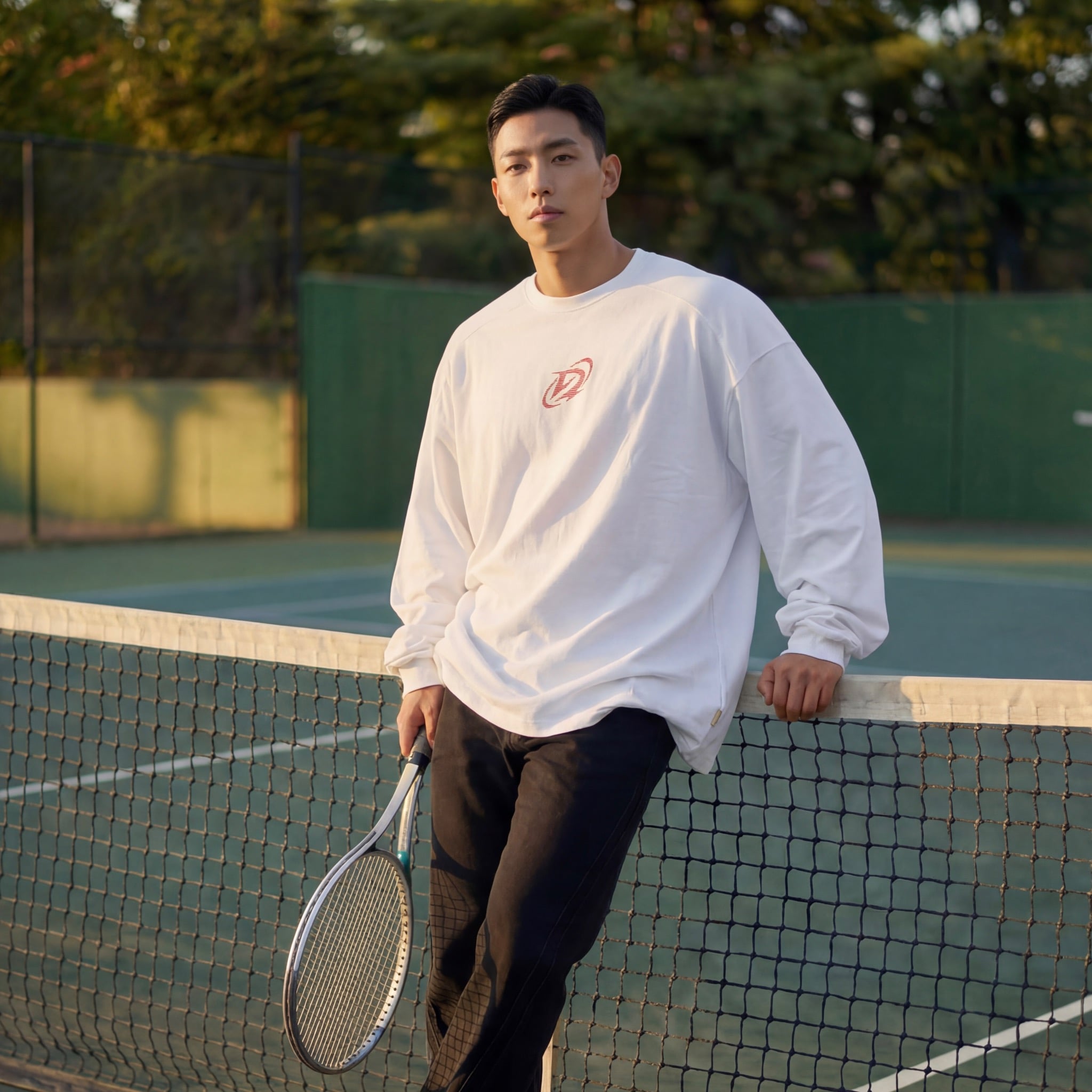  Áo Thun tay dài màu WHITE logo Degrey màu ĐỎ kiểu dáng rộng Athlete - OVSLONGTRANG 