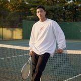  Áo Thun tay dài màu WHITE logo Degrey màu ĐỎ kiểu dáng rộng Athlete - OVSLONGTRANG 