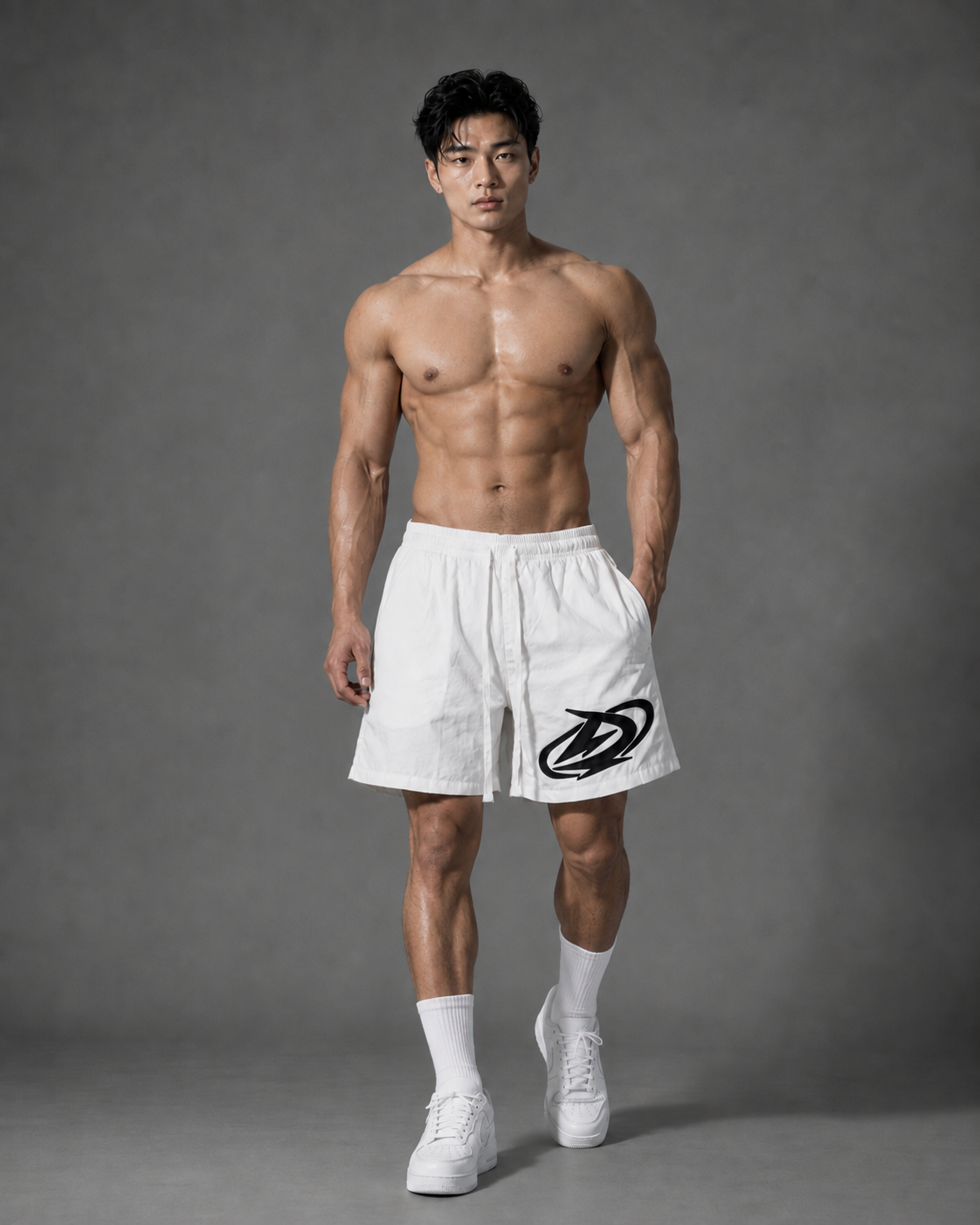  Quần Degrey màu TRẮNG vải dù thêu Big D thể thao 2 lớp - QDUBIGDTRA 