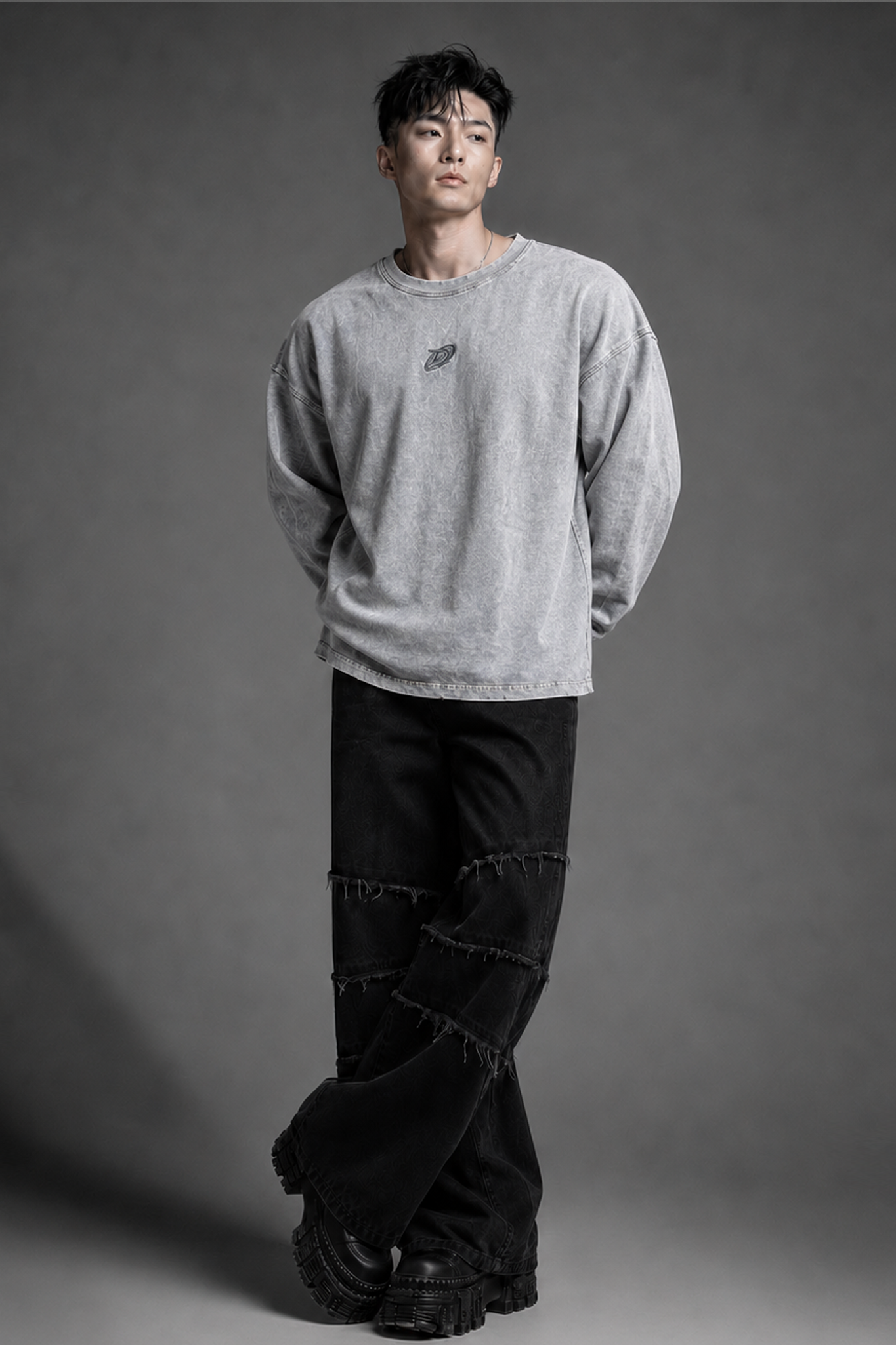  Áo Thun tay dài oversize WAX XÁM thêu logo Degrey - OVSLONGWAXXAM 