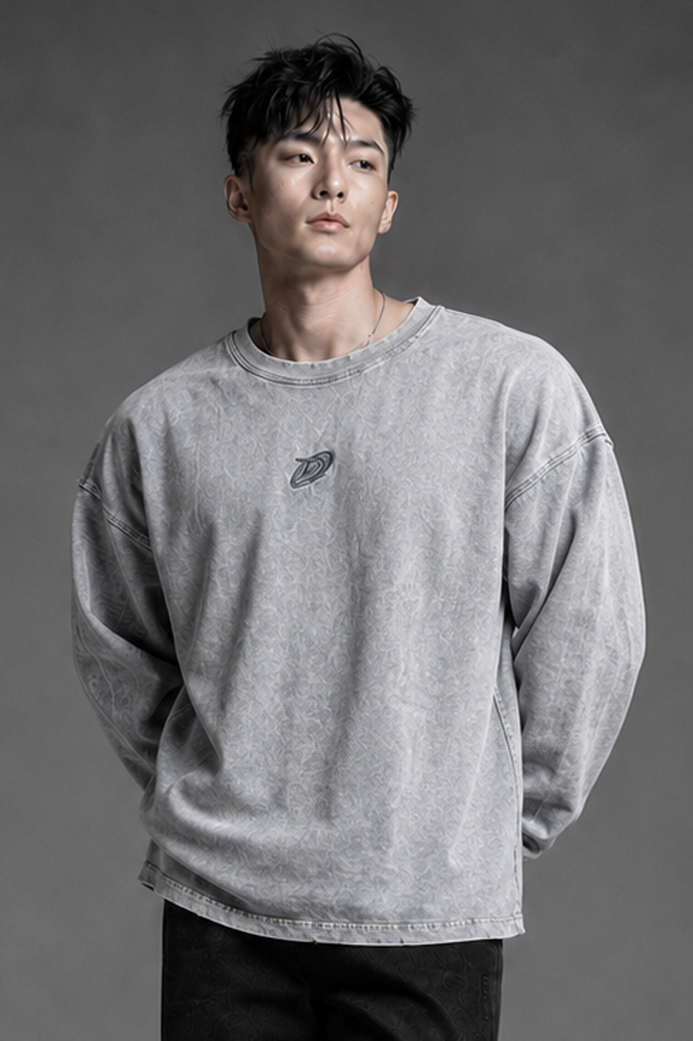  Áo Thun tay dài oversize WAX XÁM thêu logo Degrey - OVSLONGWAXXAM 