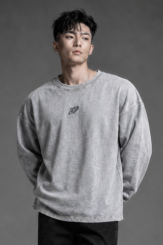  Áo Thun tay dài oversize WAX XÁM thêu logo Degrey - OVSLONGWAXXAM 