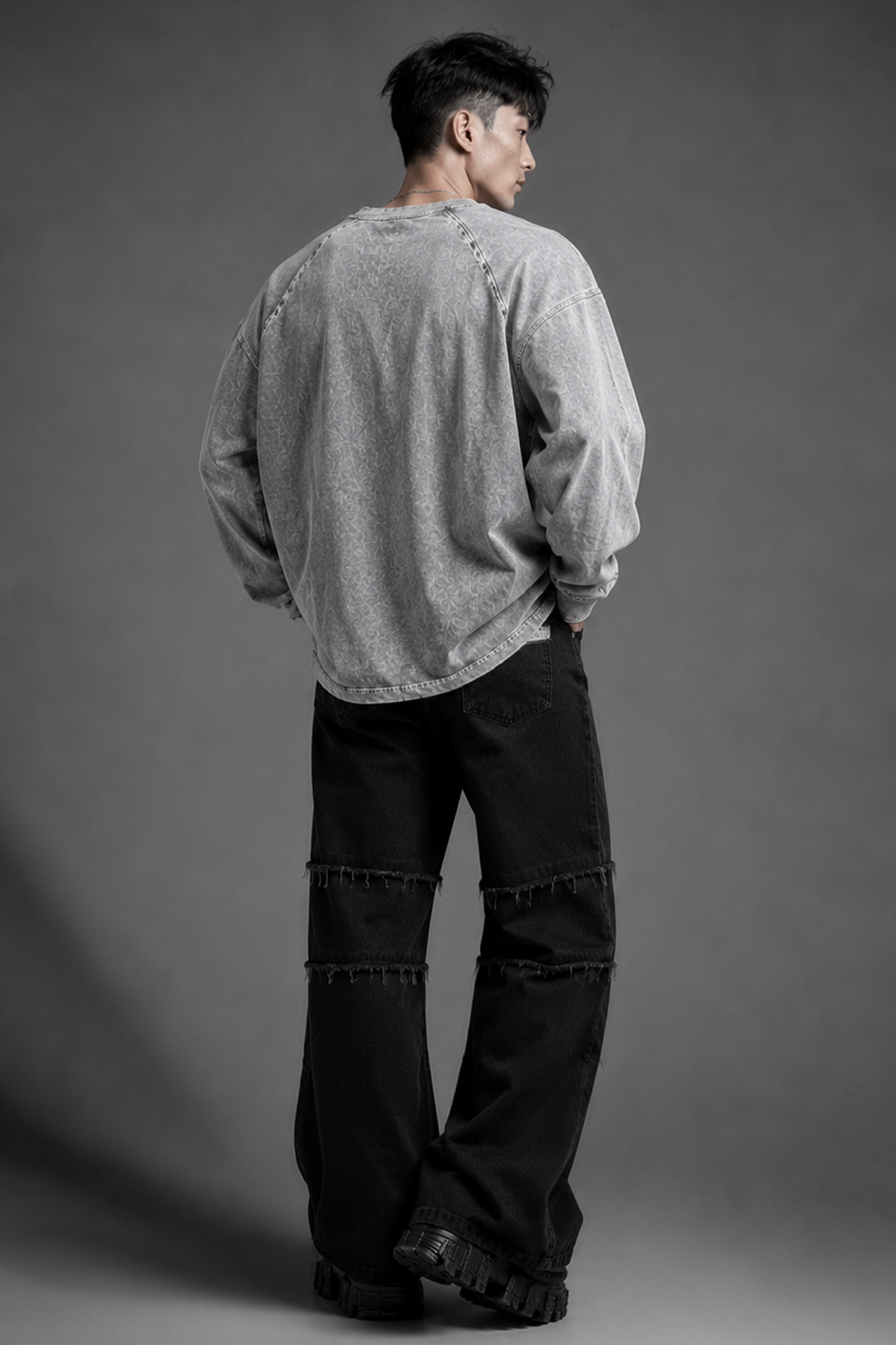  Áo Thun tay dài oversize WAX XÁM thêu logo Degrey - OVSLONGWAXXAM 