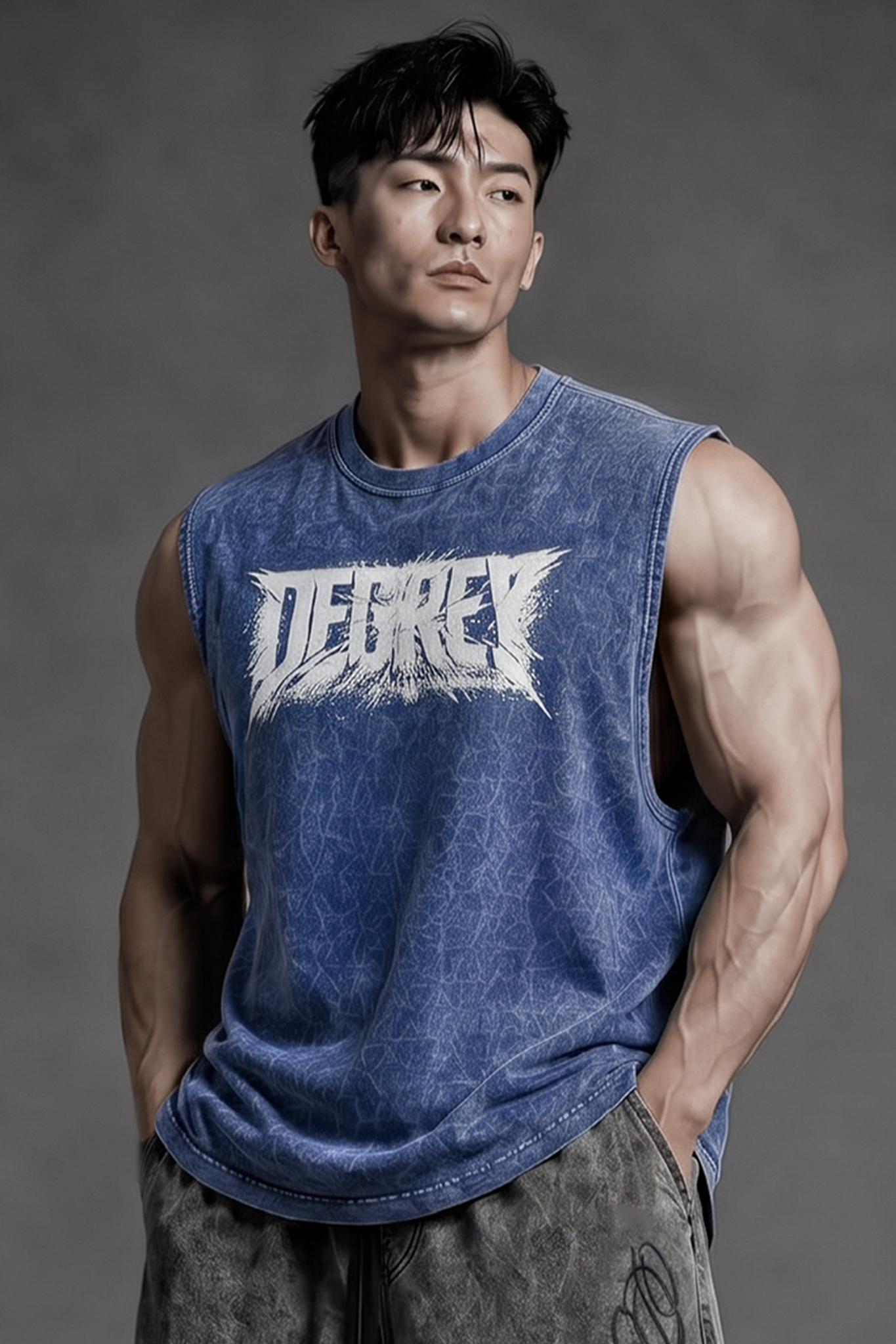  Áo ba lỗ Tank Top WAX BLUE Degrey Cotton in Logo - TANKWAXBLUE 