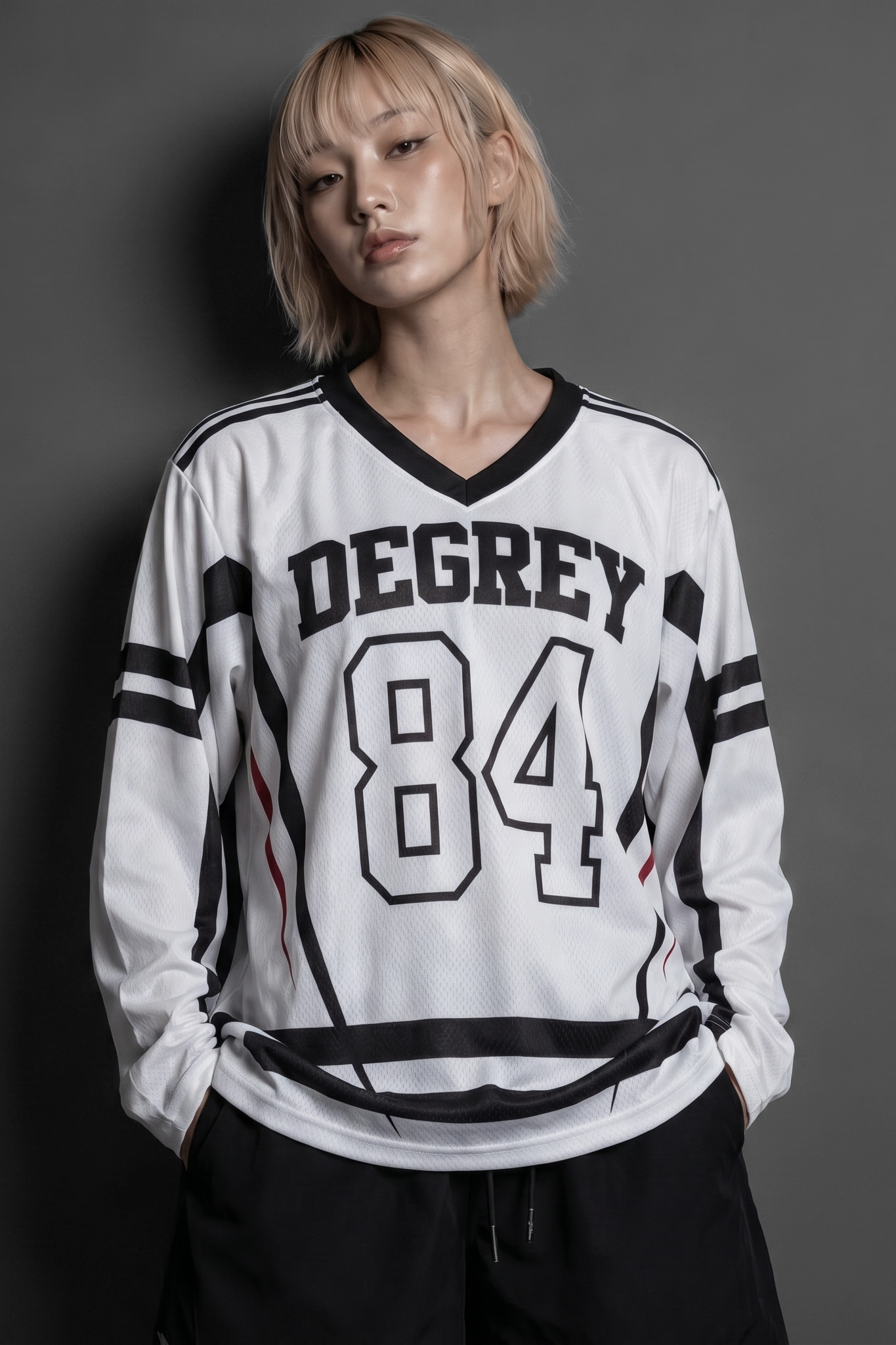  Áo thun tay dài màu trắng Degrey Jersey long sleeve cổ tim thời trang thể thao Crimson Surge - LONGCRIMT 