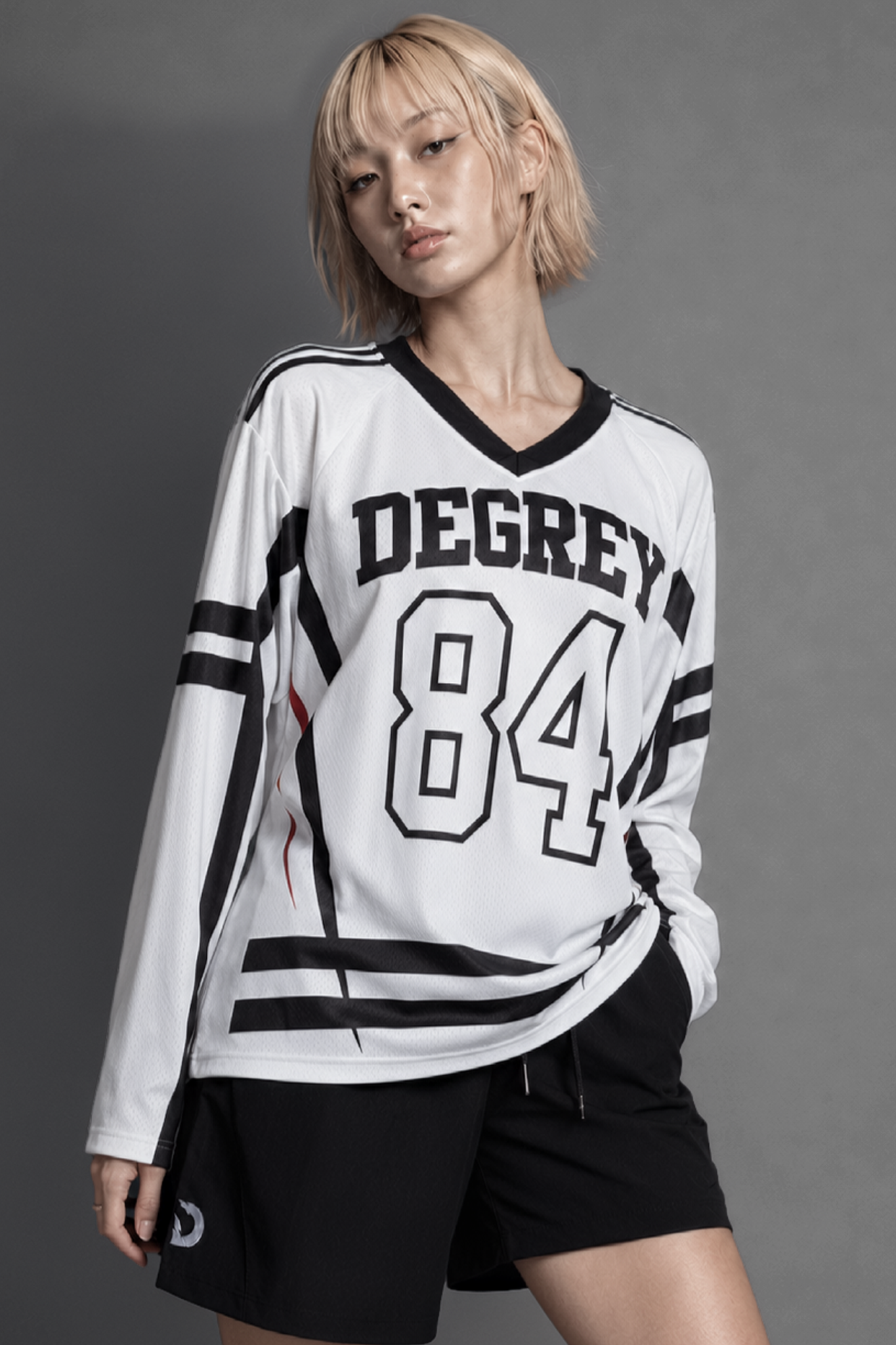 Áo thun tay dài màu trắng Degrey Jersey long sleeve cổ tim thời trang thể thao Crimson Surge - LONGCRIMT 